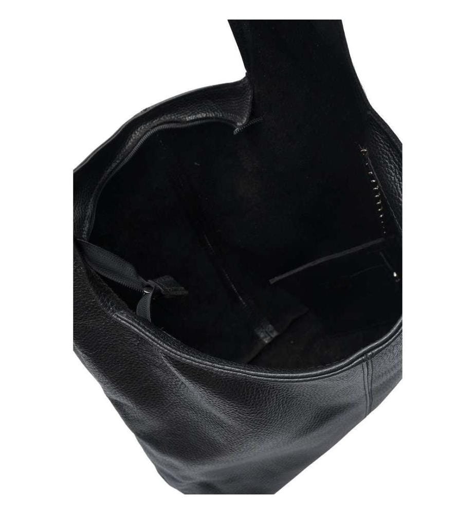 Grosse Hobo-Tasche aus Leder – Schwarz