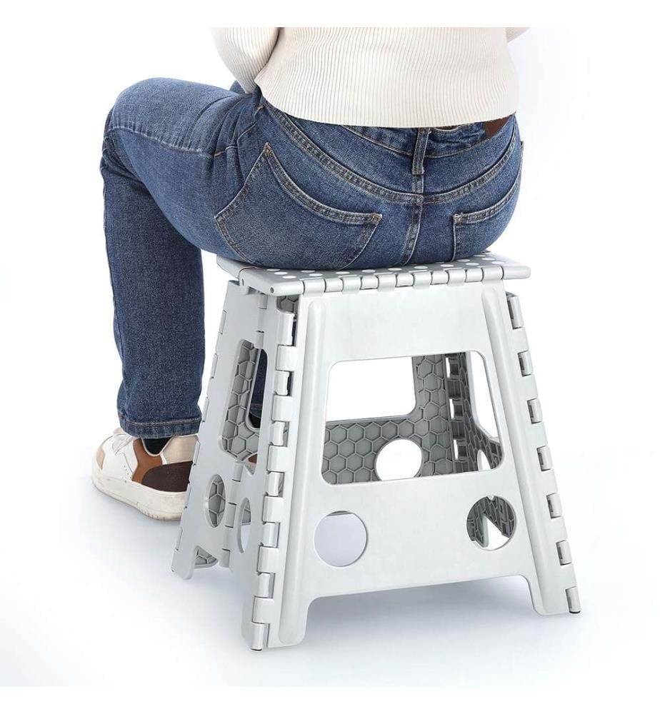 Folding stool, plastic - gray
