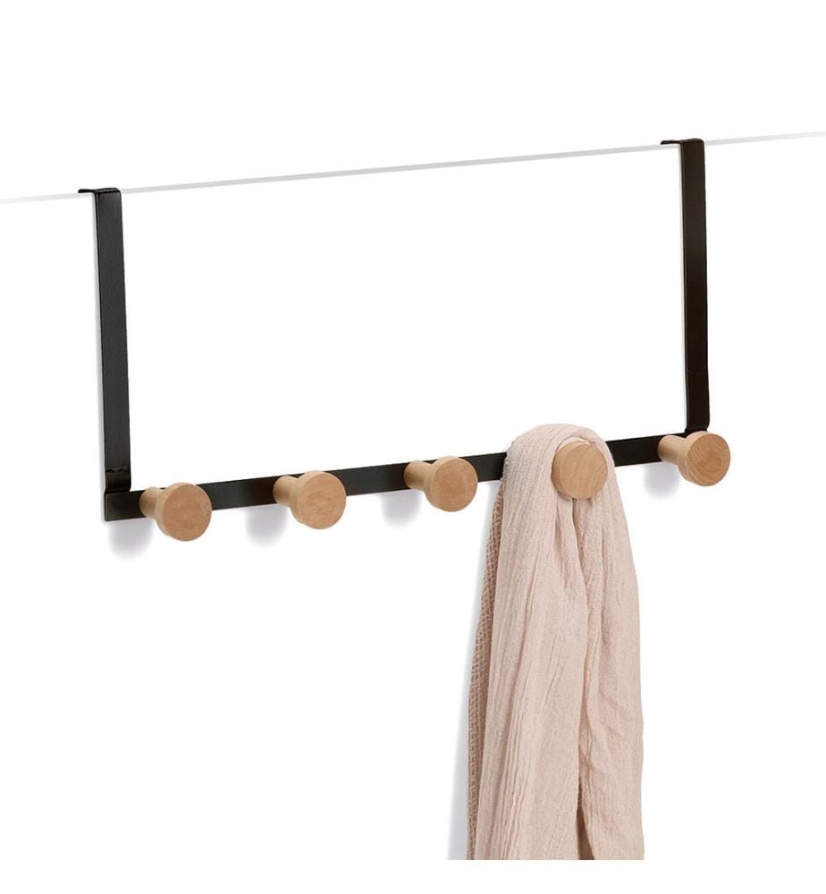 Door Hanger With 5 Hooks - Metal/Wood - Black