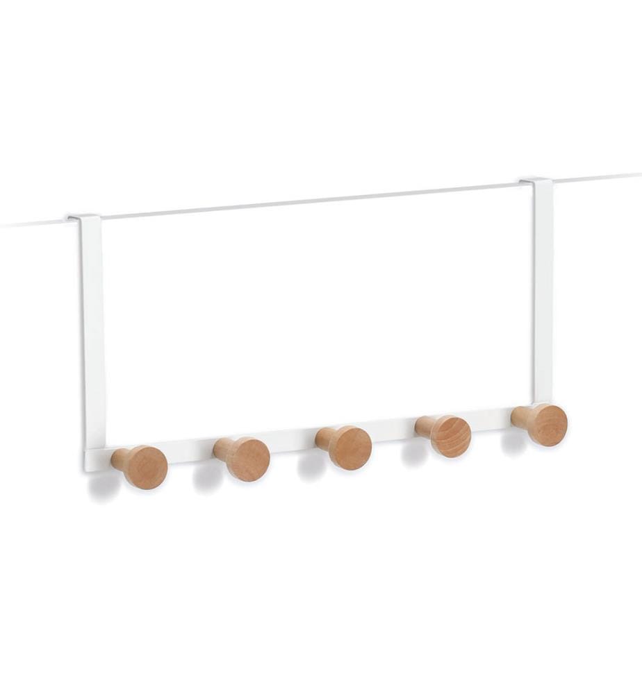 Door Hanger With 5 Hooks - Metal/Wood - White