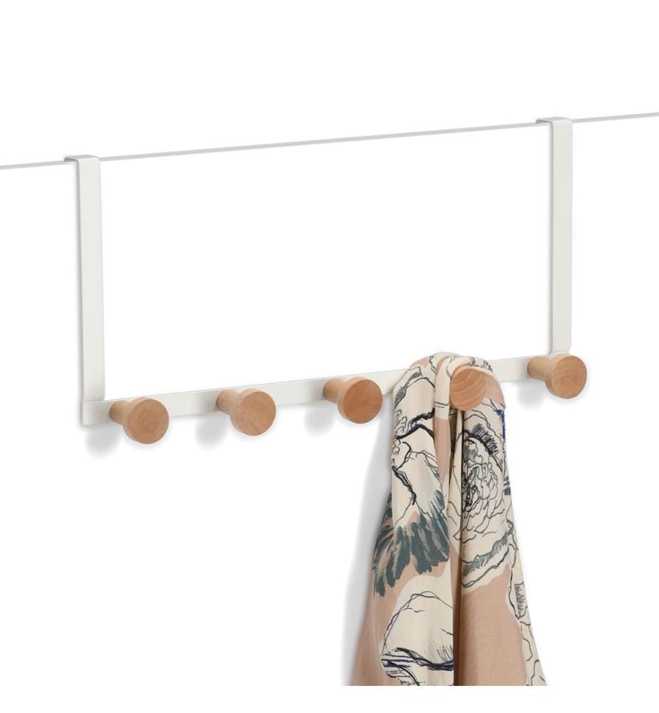 Door Hanger With 5 Hooks - Metal/Wood - White