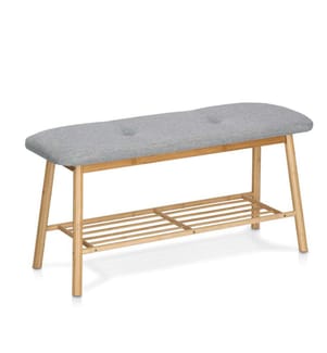 Shoe Bench with Shelf, Bamboo/Linen - Grey