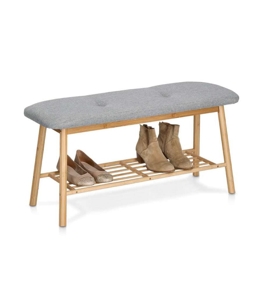 Shoe Bench with Shelf, Bamboo/Linen - Grey
