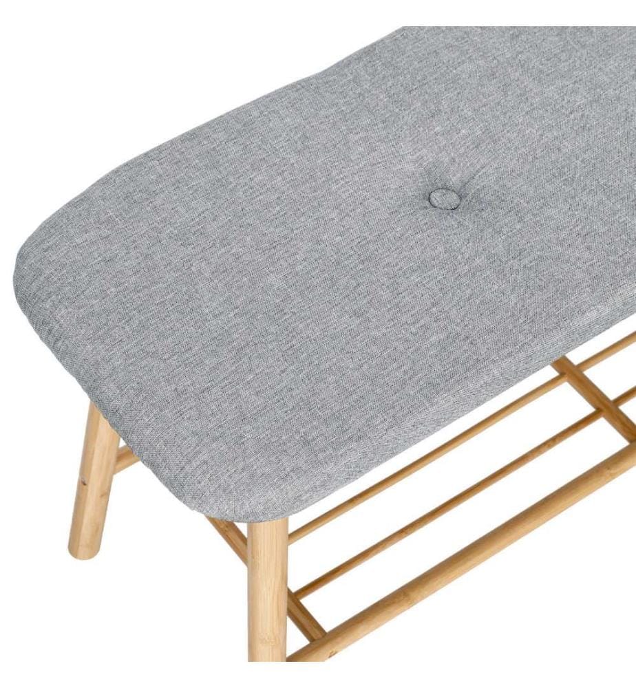Shoe Bench with Shelf, Bamboo/Linen - Grey