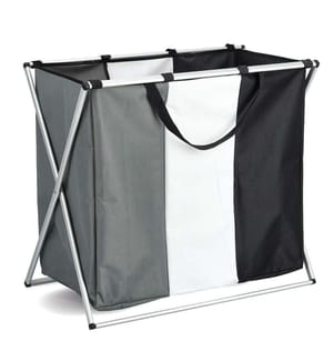 Laundry Collector, 3 Compartments, Polyester/Aluminium - Grey