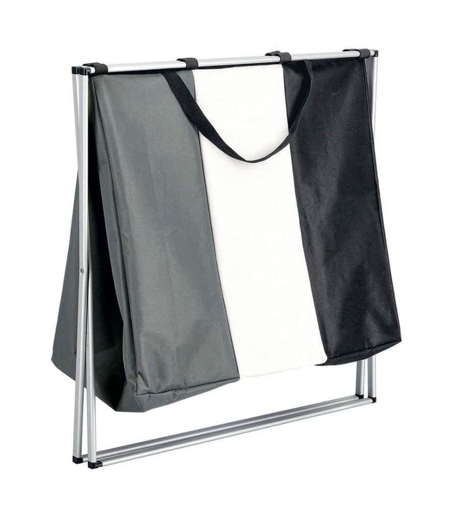 Laundry Collector, 3 Compartments, Polyester/Aluminium - Grey