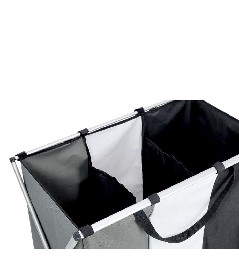 Laundry Collector, 3 Compartments, Polyester/Aluminium - Grey
