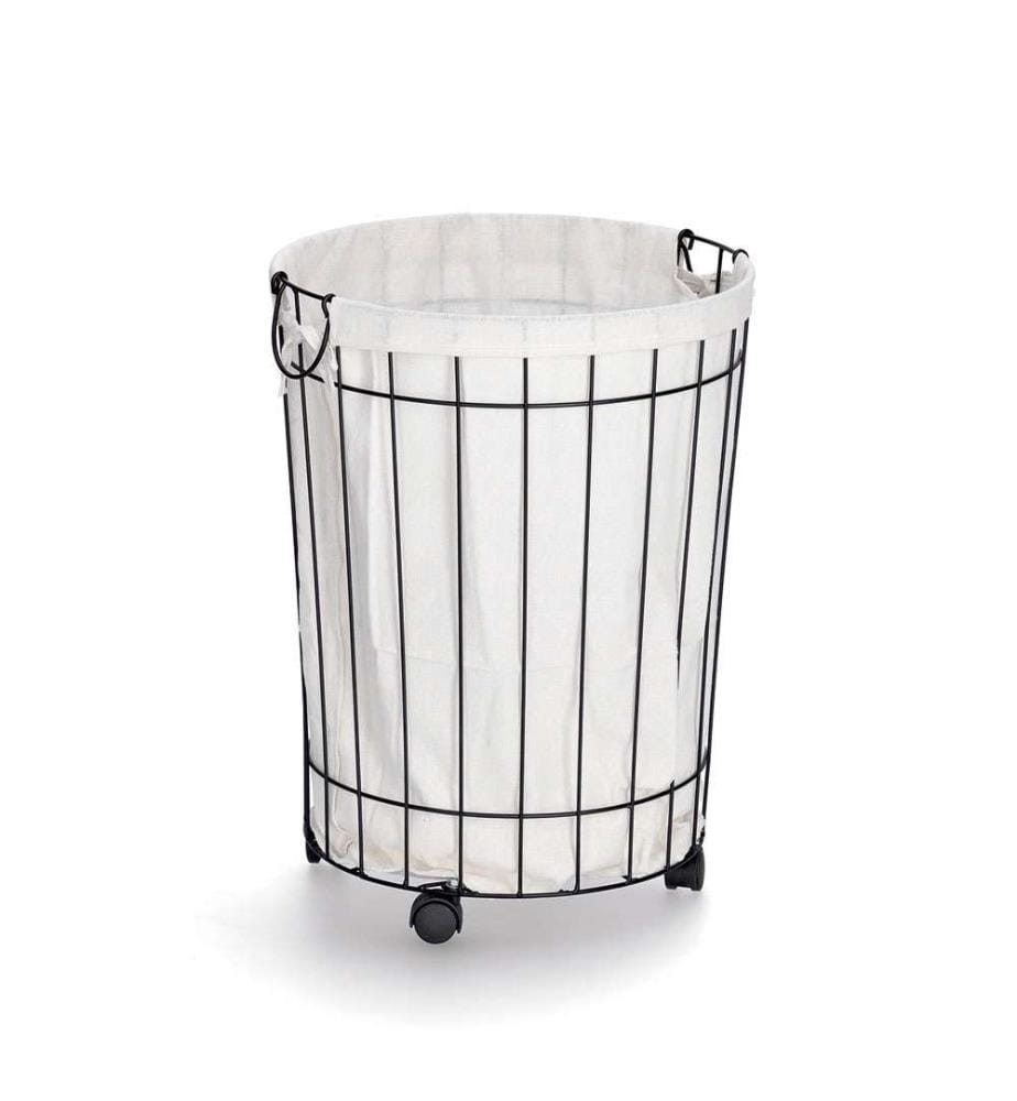 Laundry Collector on Wheels, Metal/Canvas - Black and White