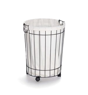 Laundry Collector on Wheels, Metal/Canvas - Black and White