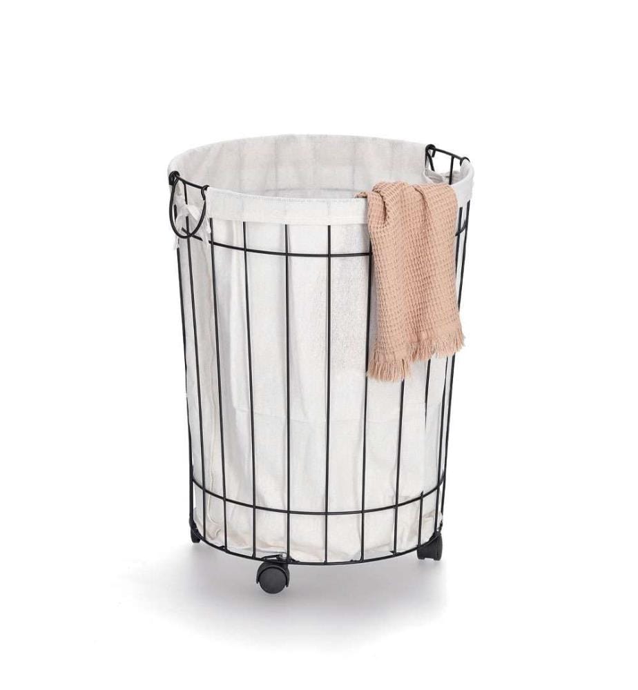 Laundry Collector on Wheels, Metal/Canvas - Black and White