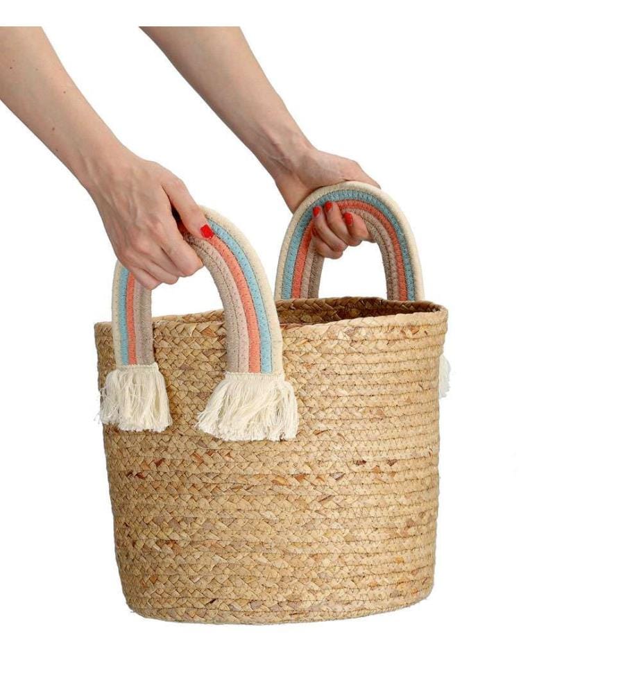Rainbow Storage Basket, Seagrass/Cotton - Light Brown
