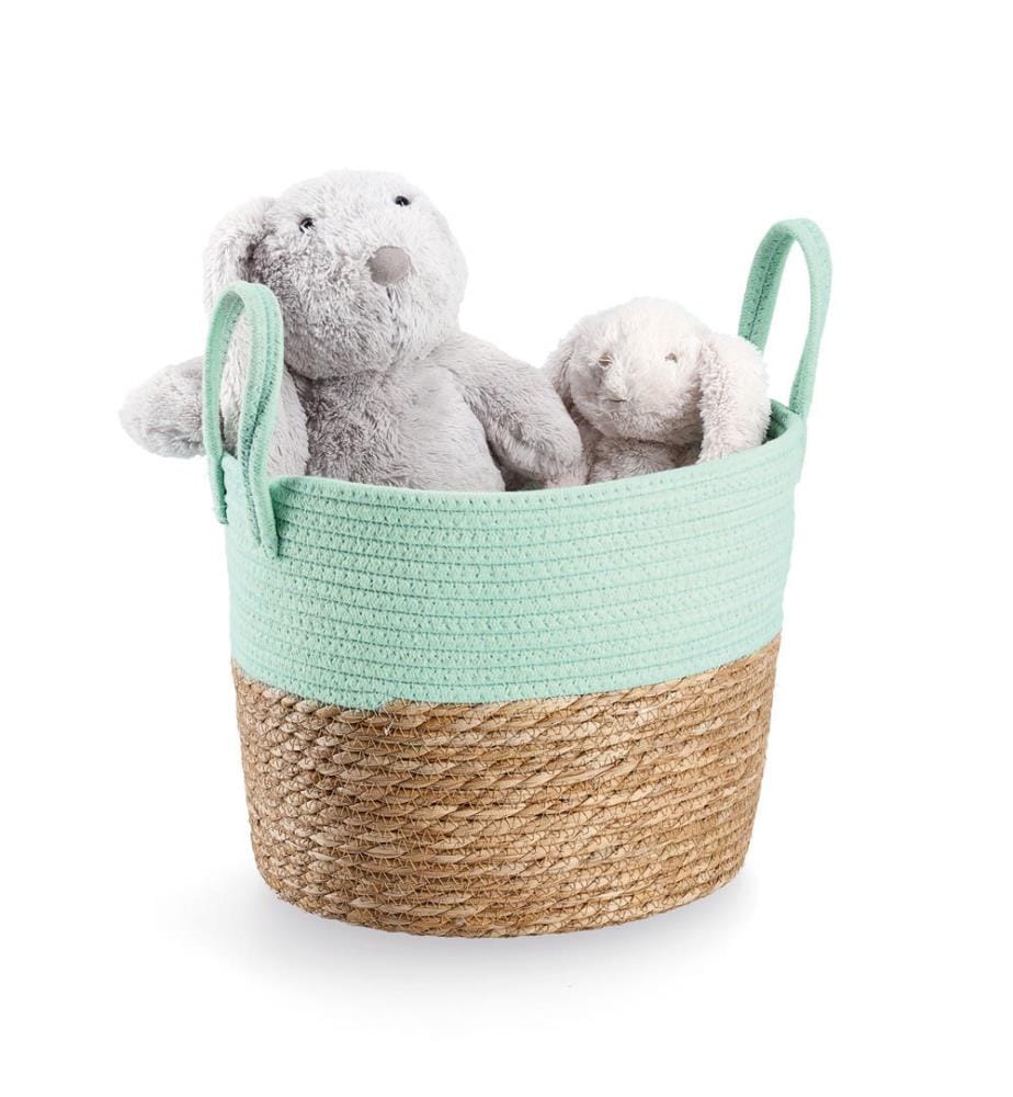 Storage Basket, Cotton/Water Hyacinth - Mint