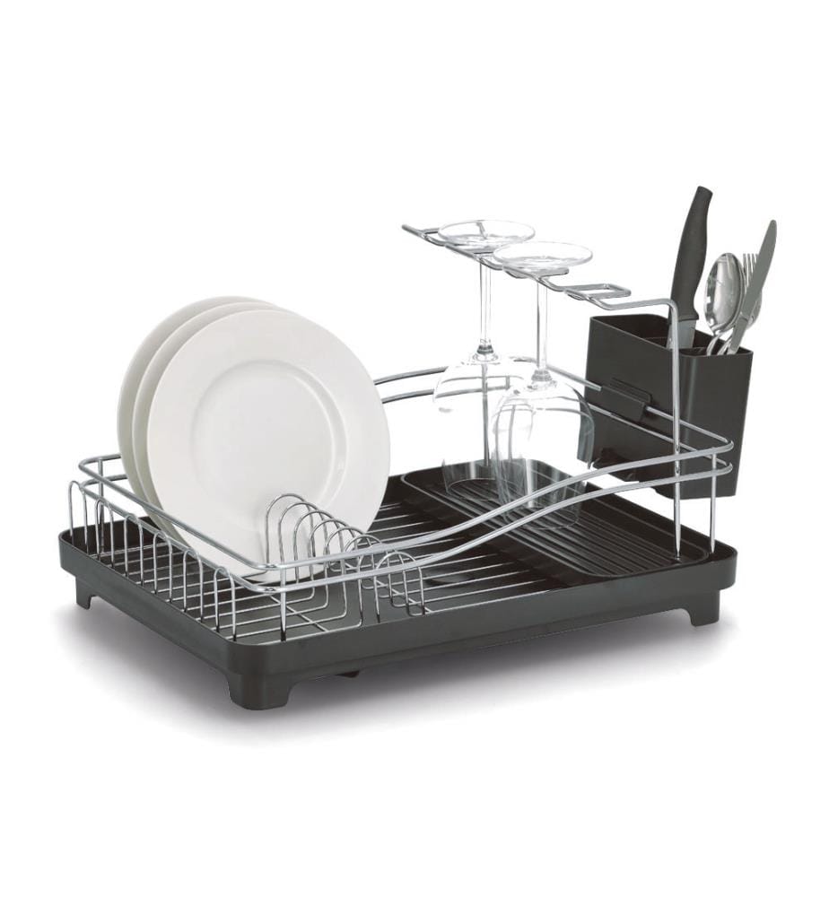 Dish drainer, chrome-plated metal - black and silver