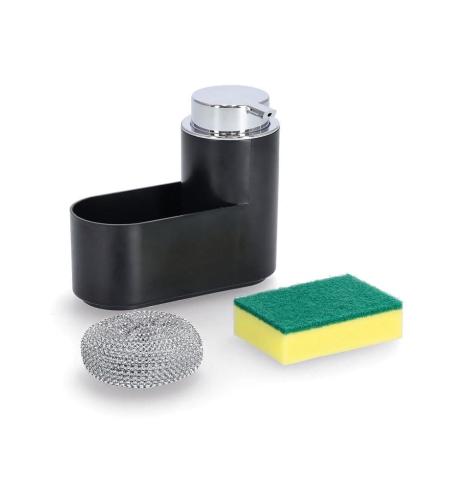 Soap dispenser set, 3-piece, plastic - black