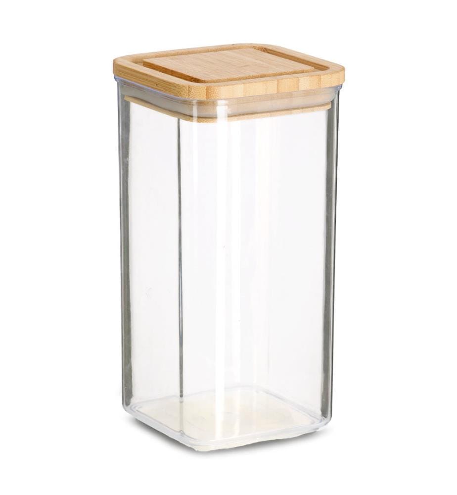 Storage jar with bamboo lid, 1200 ml, plastic - transparent and brown