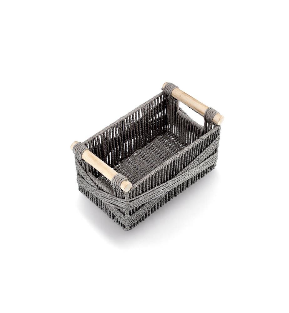 Storage basket, paper wicker/wood - gray