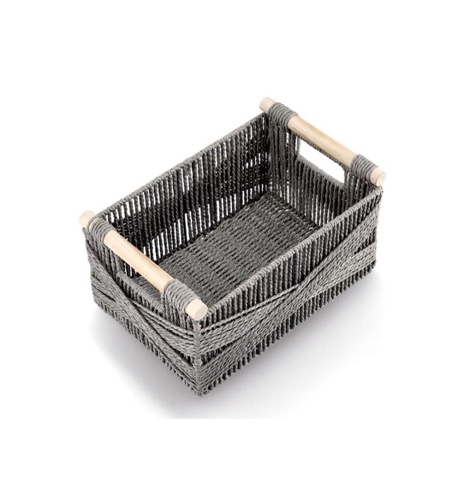 Storage basket, paper wicker/wood - gray