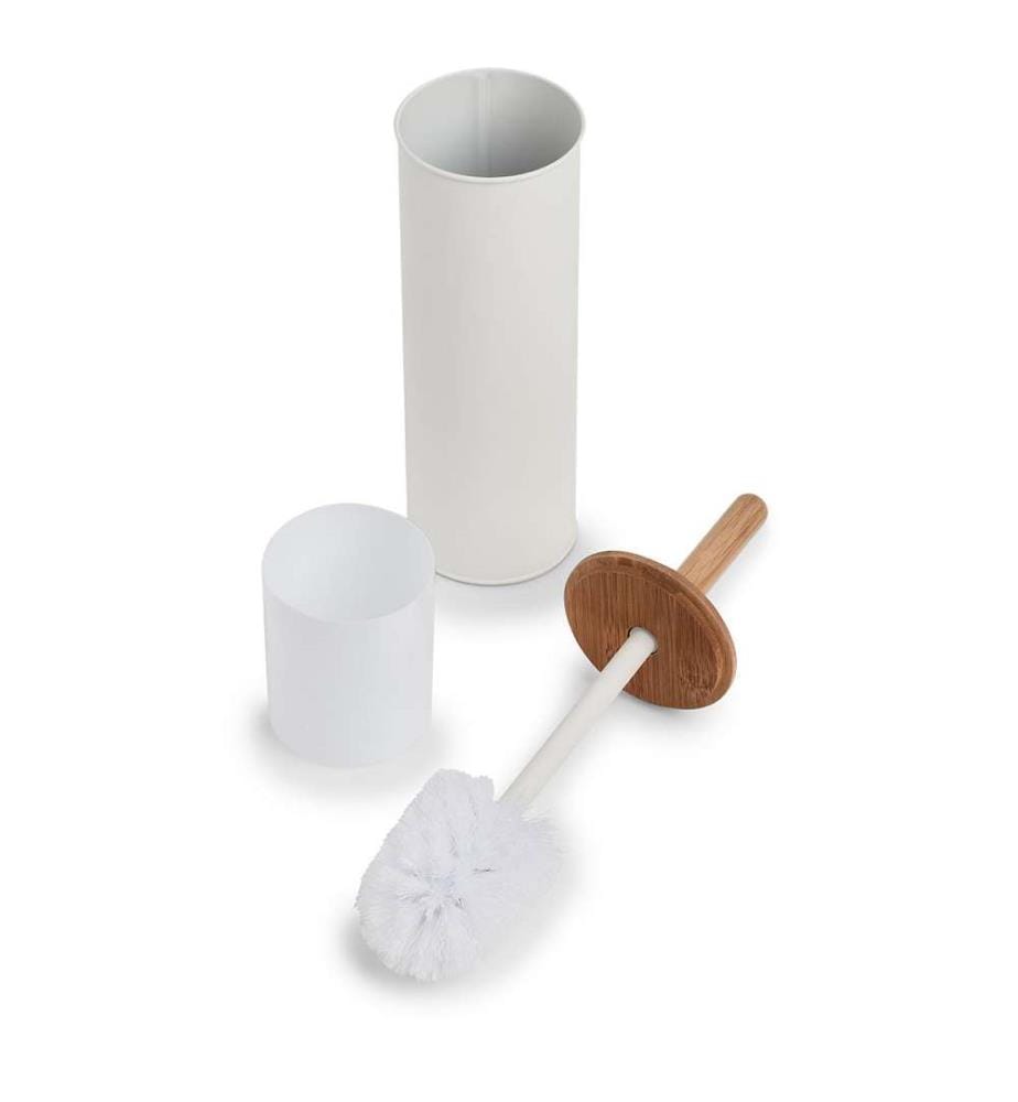 Toilet brush, metal / bamboo - White