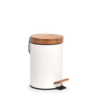 Cosmetic bin, 3 ltr., metal/bamboo - White