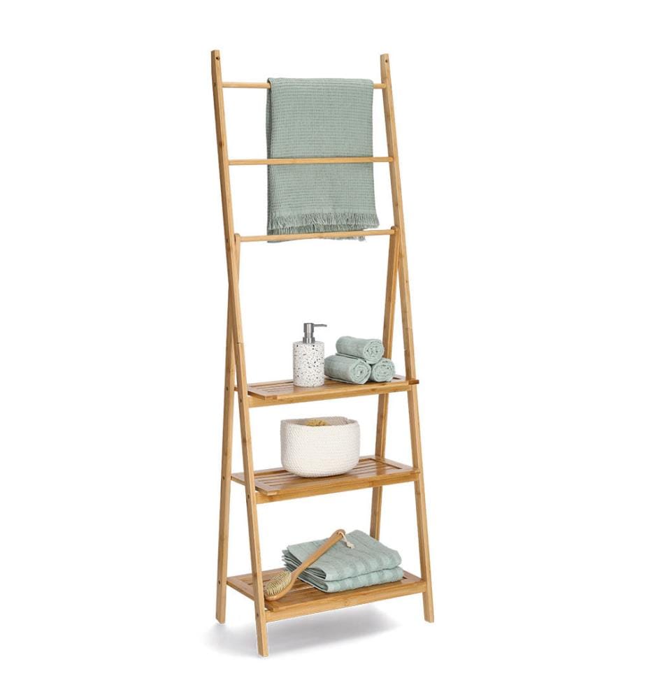 Ladder shelf with 3 shelves, bamboo - Brown