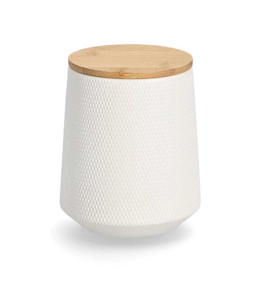 Storage jar with bamboo lid, 1080 ml, ceramic - white and brown