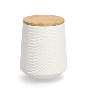 Boîte à provisions avec couvercle en bambou, 1080 ml, céramique - Blanc et marron