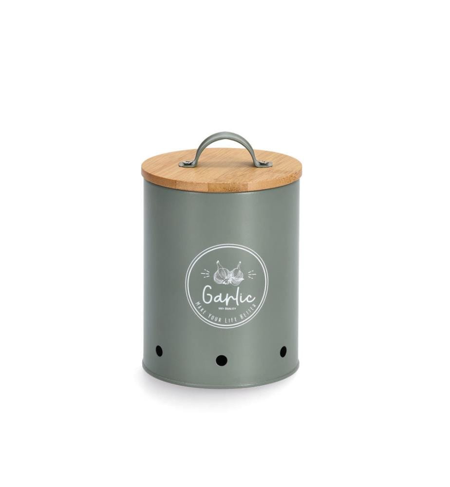 Boîte à provisions avec couvercle en bambou Garlic, métal - Vert
