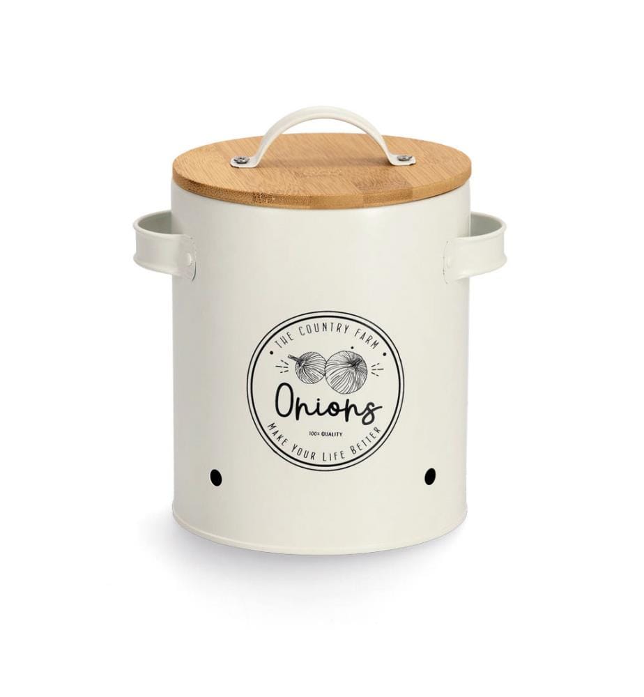 Storage jar with bamboo lid Onions, metal - white