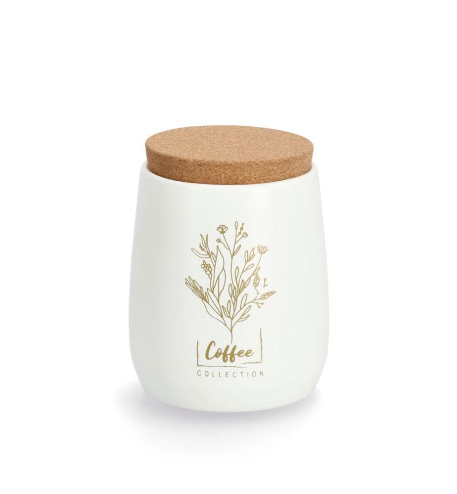 Coffee storage jar with cork lid, 750 ml, metal - white and brown