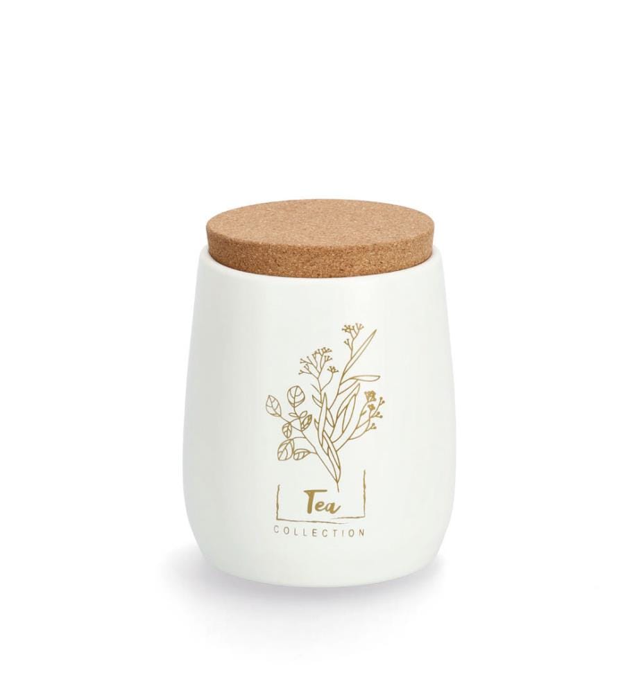 Tea storage jar with cork lid, 750 ml, metal - white and brown
