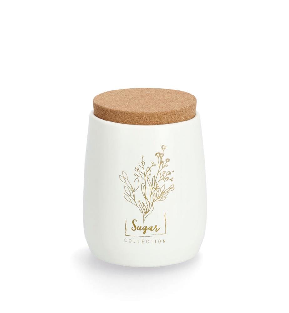 Storage jar with cork lid Sugar, 750 ml, metal - white and brown