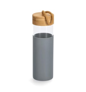 Drinking bottle with bamboo lid and silicone sleeve - gray