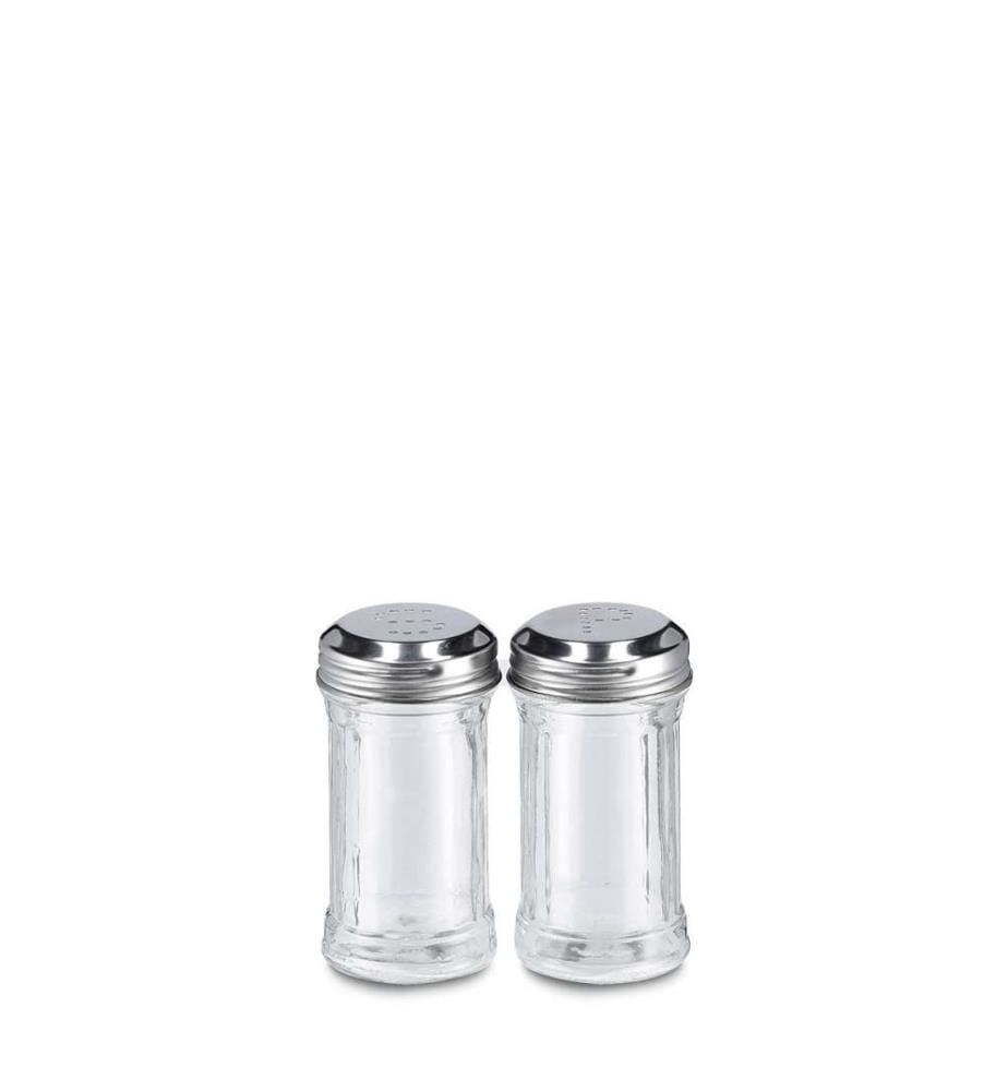 Salt / pepper shaker set, 2 pcs, glass / stainless steel - Transparent
