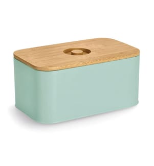 Bread Box With Bamboo Lid, Metal - Mint