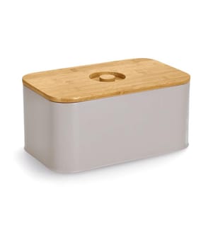 Bread Box With Bamboo Lid, Metal - Beige