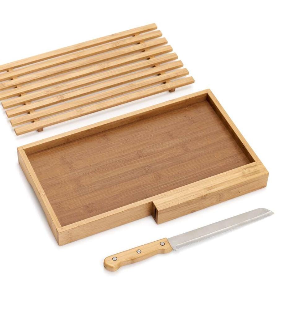 Bread cutting board with knife, bamboo - Brown