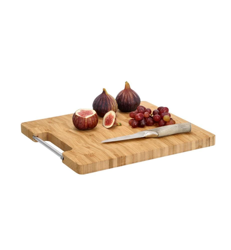 Cutting Board With Metal Handle Herringbone, Bamboo -Beige