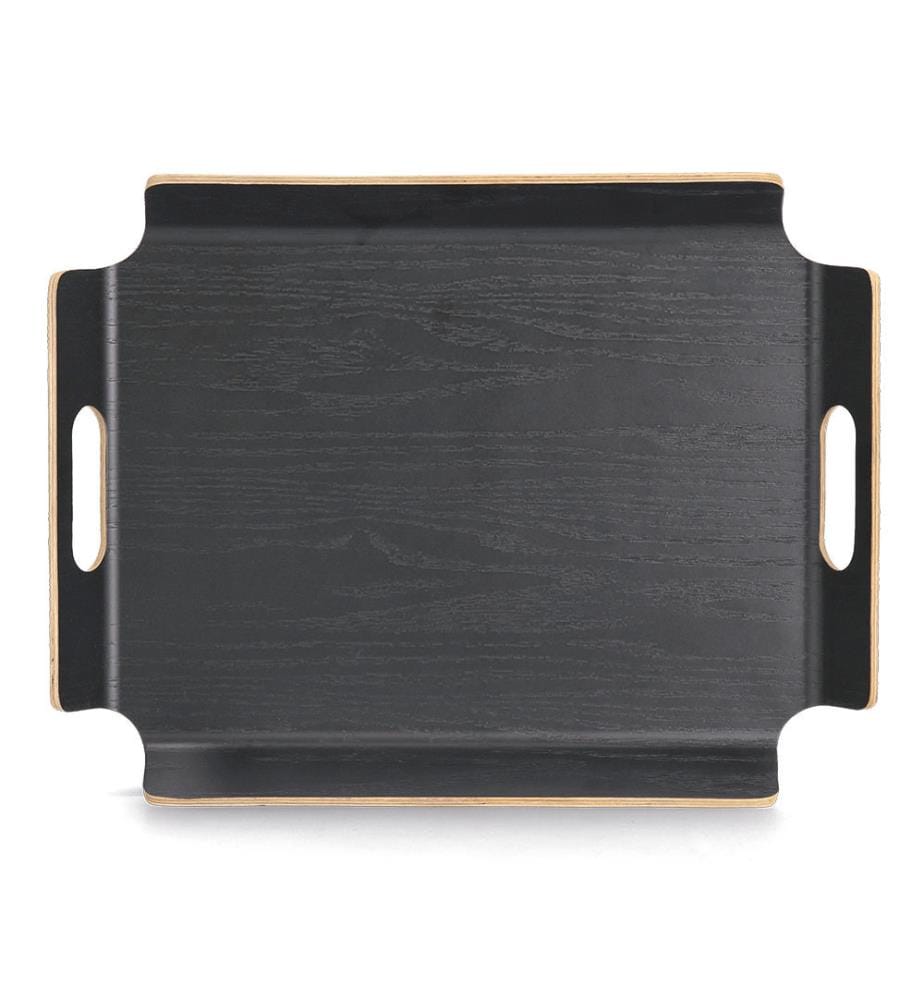 Serving tray, wood/woven veneer - black