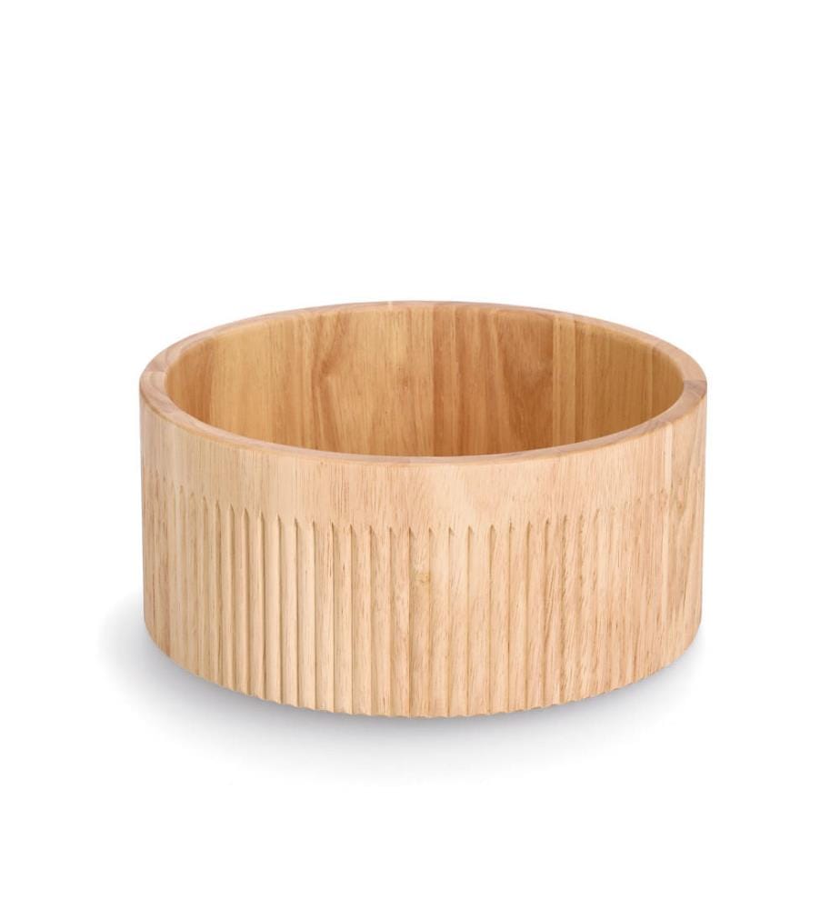 Stripes bowl, rubberwood - brown