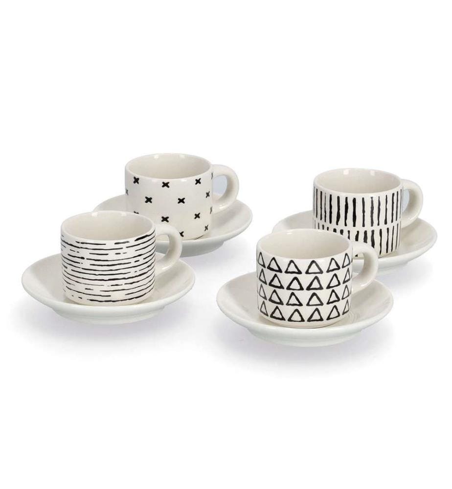 Espresso Set, 8 Pieces, Ceramic - Black and White