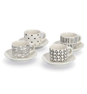 Espresso Set, 8 Pieces, Ceramic - Black and White