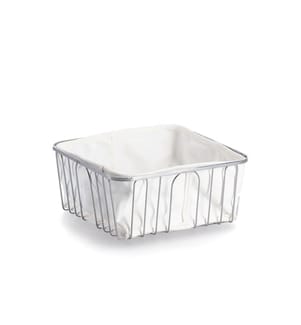 Bread basket with bag, chrome-plated metal/cotton - white