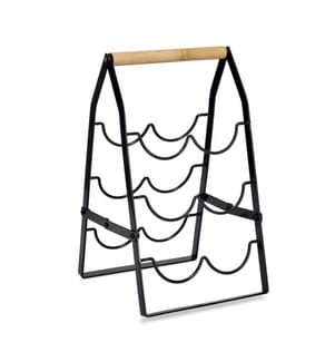 Wine Rack For 6 Bottles, Metal/Bamboo - Black