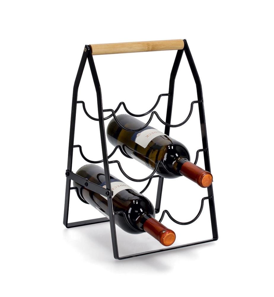 Wine Rack For 6 Bottles, Metal/Bamboo - Black