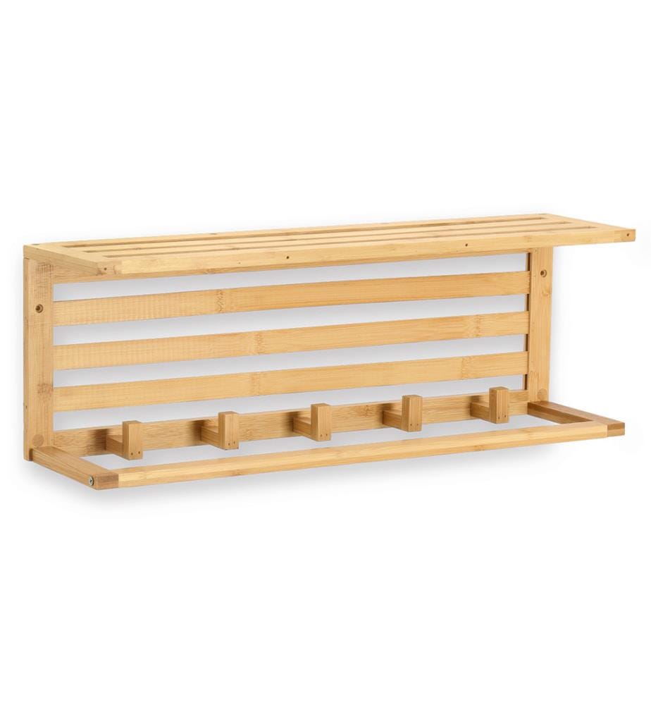 Wall shelf with hooks, bamboo