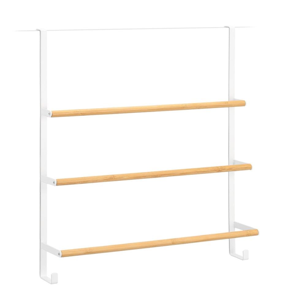Door towel rail, metal/bamboo, white