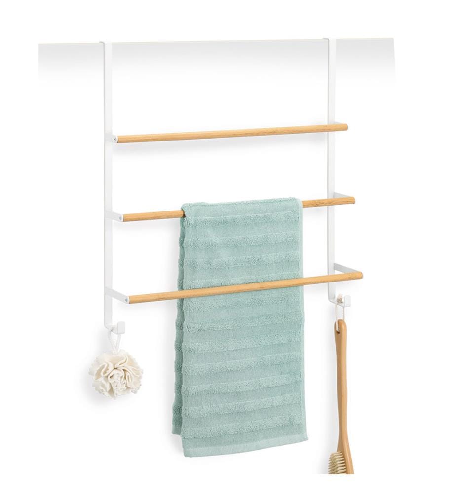 Door towel rail, metal/bamboo, white