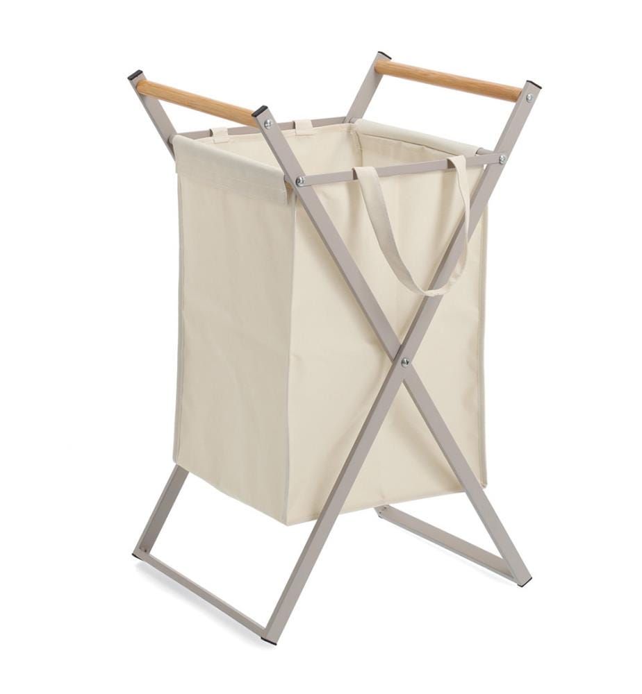 Laundry collector, metal/wood/polyester, greige