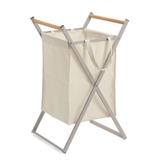 Laundry collector, metal/wood/polyester, greige