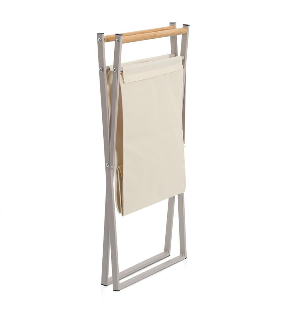 Laundry collector, metal/wood/polyester, greige
